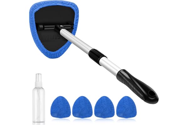 AstroAI Windshield Cleaner Tool, Car Interior Detailing Cleaning Kit with Extendable Handle and 4 Upgraded High-Density Reusa