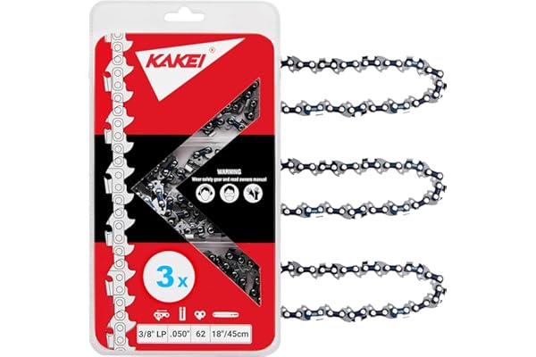 KAKEI 18 Inch Chainsaw Chain 3/8" LP Pitch .050" Gauge 62 Drive Links Fits Poulan, Kobalt, Echo, Ego, Greenworks and More- S6