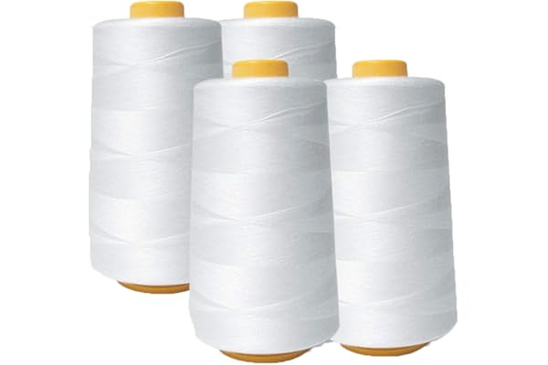 AK Trading 4-Pack White All Purpose Sewing Thread Cones (6000 Yards Each) of High Tensile Polyester Thread Spools for Sewing,