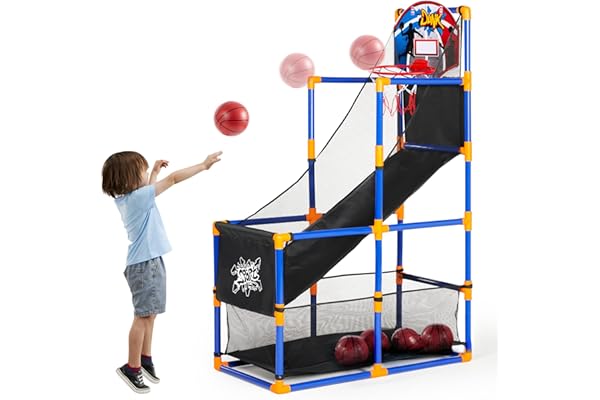 JOYIN Arcade Basketball Game Set with 4 Balls and Hoop for Kids 3 to 12 Years Old Indoor Outdoor Sport Play - Easy Set Up - A