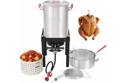 CreoleFeast TFS3010 Propane 30 Qt. Turkey and 10 Qt. Fish Fryer Boiler Steamer Set, 50,000 BTU Burner, Ideal for Outdoor Cook
