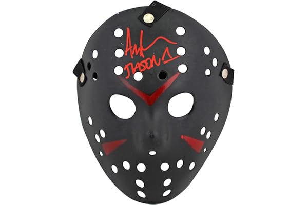 Ari Lehman Friday The 13th "Jason 1" Signed Black Jason Mask w/Red Sig BAS Wit