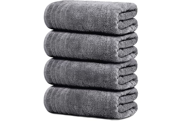 Tens Towels Pack of 4 Extra Large Bath Towels 30 x 60 Inches, 100% Cotton, Larger & Lighter Weight, Quicker to Dry, Super Sof