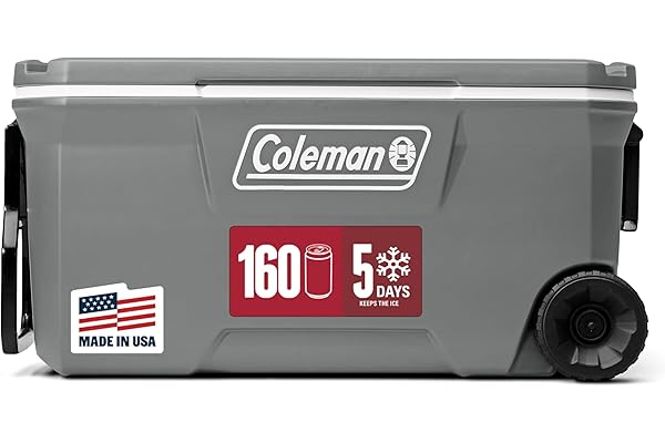 Coleman Classic Series Insulated Portable Rolling Cooler with Wheels, Leak-Resistant Outdoor Hard Cooler Keeps Ice up to 5 Da