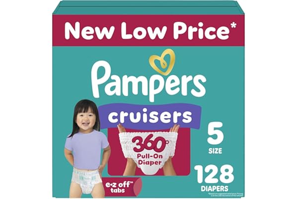 Pampers Diapers - Cruisers 360 - Size 5, 128 Count, Babyproof up to 100% Leakproof Pull-On Diaper