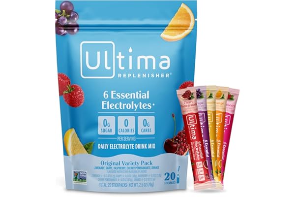 Ultima Replenisher Daily Electrolyte Powder Drink Mix – Sugar Free – Original Variety, 20 Stickpacks – Hydration Packets with