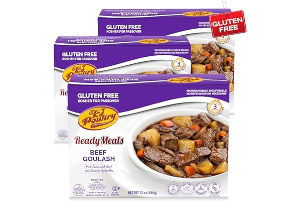 KJ Poultry Kosher for Passover Gluten Free Meals, Beef Goulash Stew with Vegetables (3 Pack) Prepared Entree Fully Cooked, Sh