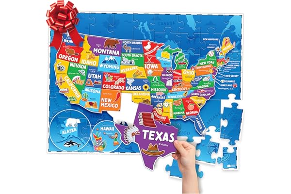 United States Puzzles for Kids Ages 4-6 - Educational Toys for 4+ Year Old Boys & Girls - 70pcs USA Map Kids Puzzle with 50 S