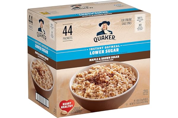 Quaker Instant Oatmeal Lower Sugar, Maple & Brown Sugar, 1.19 Oz, Pack of 44