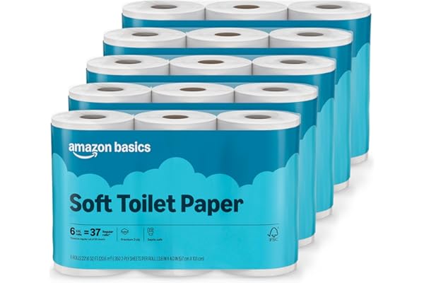 Amazon Basics 2-Ply Soft Toilet Paper, 30 Rolls (5 Packs of 6), Equivalent to 185 Regular Rolls, Packaging May Vary