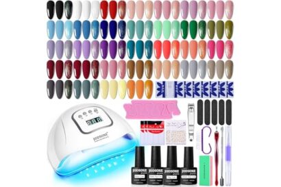 JODSONE Gel Nail Polish Kit with U V Light 32 Colors Gel Polish Nail + 4 Functional Adhesive Bottles Kit Soak Off Manicure To