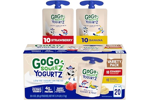 GoGo squeeZ yogurtZ Variety Pack, Strawberry & Banana, 3 oz (Pack of 20), Kids Snacks Made from Real Yogurt and Fruit, No Fri