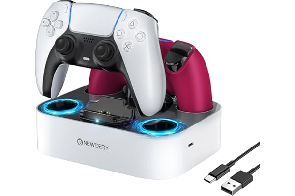 NEWDERY for PS5 Controller Charger Station Compatible with Dualsense Edge, Fast Charging Dock Stand with Cable, Dual Charging