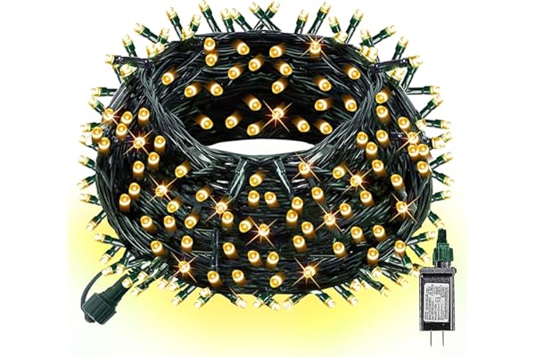 Dazzle Bright 300 LED Christmas String Lights, 100 FT Connectable Waterproof String Lights Green Wire with 8 Modes, Christmas