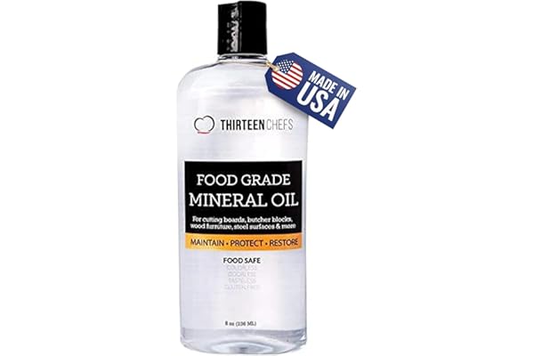 Thirteen Chefs Mineral Oil - 8 oz Food Grade Conditioner for Wood Cutting Board, Countertop & Butcher Block, Lubricant for Kn