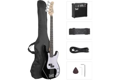 GLARRY Full Size Electric Bass Guitar Beginner Kit 4 String with AMP, Cable, Strap, Bag and Accessories (Black)