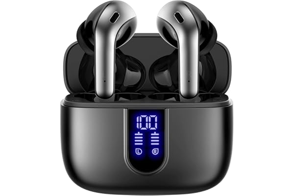 TAGRY Bluetooth Headphones True Wireless Earbuds 60H Playback LED Power Display Earphones with Wireless Charging Case IPX5 Wa