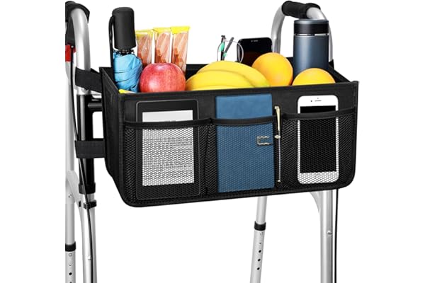 Dotday Upgraded Walker Basket with Cup Holder, Foldable Walker Bag with Large Capacity & Never Tipping Over- Not Fit for Roll