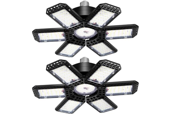 AUDLES 2 Pack Garage Light, 200W 20000LM 6500K LED Shop Lights, Garage Lights Ceiling Led with 6+1 Deformable Panels, Screw i