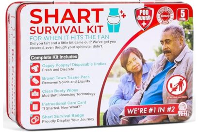 Funny Shart Survival Kit by Witty Yeti. Ultimate Poop Prank Gag Gift Set Contains Wet Wipes, Disposable Underwear, Tissues an