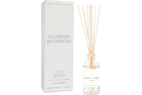 Sweet Water Decor Salt & Sea Reed Diffuser Set - Sea Salt Citrus & Musk Amber Scent Diffuser - Reed Diffusers for Home with L