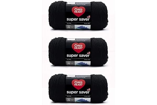 Red Heart Super Saver Black Yarn - 3 Pack of 198g/7oz - Acrylic - 4 Medium (Worsted) - 364 Yards - Knitting/Crochet