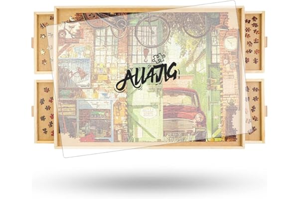 ALL4JIG 1500 Piece Rotating Puzzle Board with Drawers and Cover,25"x34"Portable Wooden Jigsaw Puzzle Table for Adults Portabl