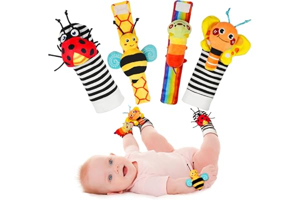 Infinno Baby Wrist Rattle Socks and Foot Finder Set, Perfect Baby Toys for 0-12 Months Newborn Boys and Girls As Shower Gifts