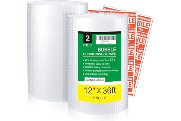 wanguagua 2 Pack 12 Inch x 72 ft Total Bubble Packing Wrap for Moving Boxes Shipping Cushioning Supplies Perforated Every 12”