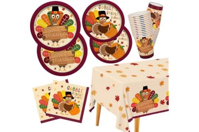 Gatherfun Turkey Thanksgiving Party Supplies Kit, Autumn Disposable Dinnerware Includes, Paper Dinner Plates, Dessert Plates,