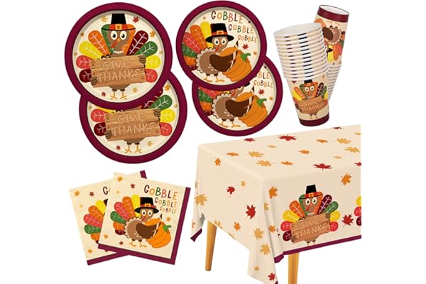 Gatherfun Turkey Thanksgiving Party Supplies Kit, Autumn Disposable Dinnerware Includes, Paper Dinner Plates, Dessert Plates,