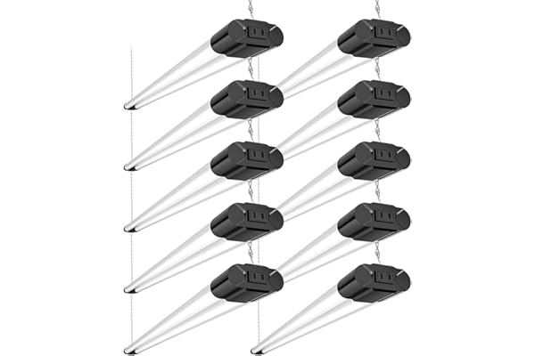 BBOUNDER 10 Pack Linkable LED Utility Shop Light, 4400 LM, 6500K Cool Daylight, 4 FT Integrated Fixture for Garage, 40W Equiv