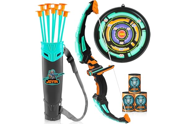 JOYIN Kids Bow and Arrow Set, LED Light Up Archery Toy Set with 9 Suction Cup Arrows, Target & Arrow Case, Indoor and Outdoor