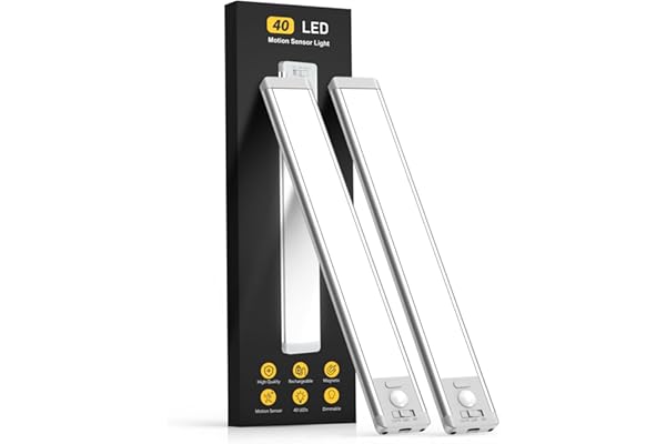 MCGOR 10inch Under Cabinet Lighting, 2 Pack Rechargeable Motion Sensor Light Indoor, 5 Levels Dimmable Magnetic Closet Lights