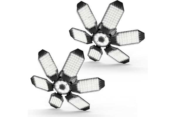 POLARPRA Garage Lights - 2Pack Super Bright 32000LM LED Garage Ceiling Light 6500K LED Shop Light w/ 6 Deformable Panels Scre