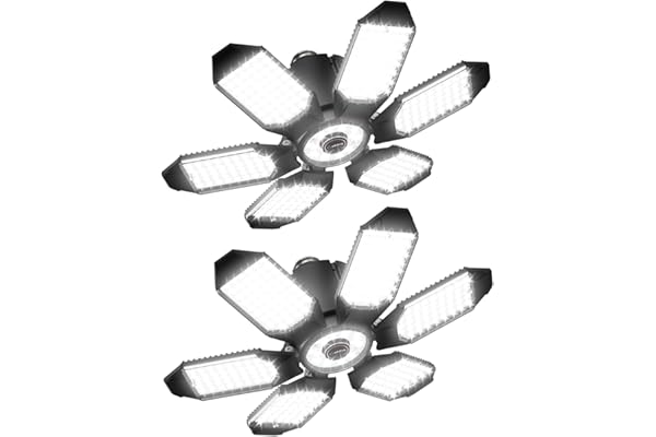 Adiding LED Garage Light 2 Pack, Super Bright 20000Lm Basement Ceiling Lighting w/ 6+1 Deformable Panels Screw in E26 Bulb Ba