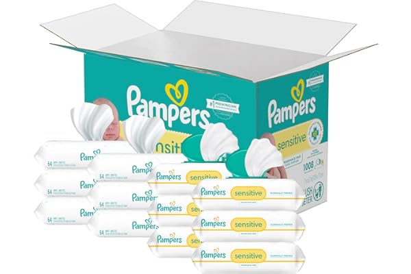 Pampers Sensitive Baby Wipes, Water Based, Hypoallergenic and Unscented, 8 Flip-Top Packs, 4 Refill Packs (1008 Wipes Total)