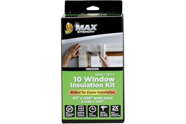 Duck MAX Strength Window Insulation Kit, Winter Window Seal Kit Fits up to 10 Windows, Heavy Duty Shrink Film Cuts to Size fo
