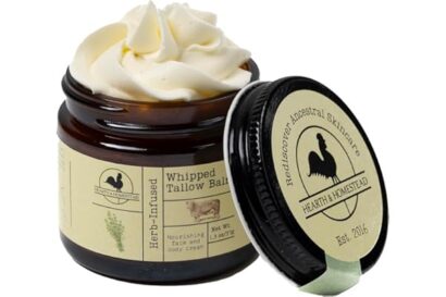 Hearth and Homestead: Handmade Whipped Tallow Balm (Unscented/Herb-Infused) - Organic Body Butter with Infused Olive Oil, for