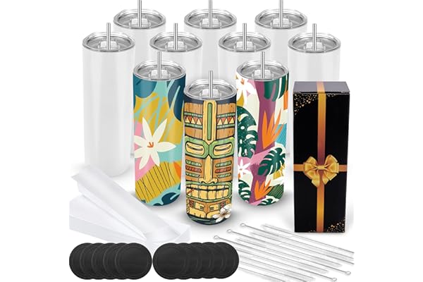 Joyclub Sublimation Tumblers Blanks 20 oz 10 Pack Skinny Straight Tumblers Bulk Stainless Steel Insulated Sublimation Cups wi