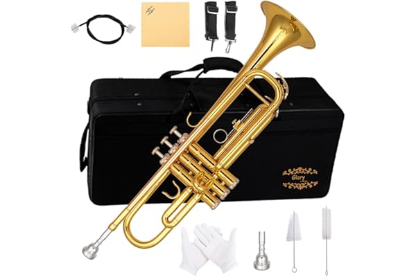 Glory Bb Trumpet - Trumpets for Beginner or Advanced Student with Case, pair of gloves-Gold
