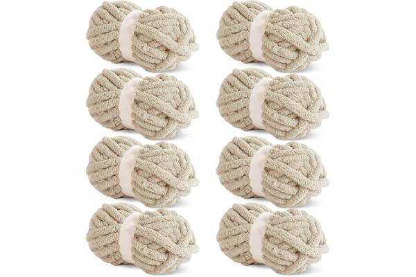 HOMBYS Khaki Chunky Chenille Yarn - Bulky Thick Fluffy Yarn for Crocheting and Knitting Blankets, Soft Plush Yarn, 8 Jumbo Pa