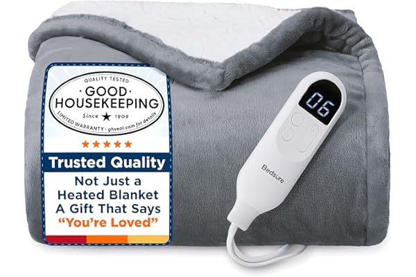 Bedsure Heated Blanket Throw Blanket - Fast Heating Electric Blanket, Soft Flannel Heated Throw with 4 Time Settings, 6 Heati