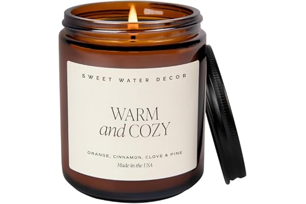 Sweet Water Decor Warm and Cozy Soy Candle - Orange Peel, Cinnamon, Ginger and Clove Scented Candles for Home - 9oz Amber Jar