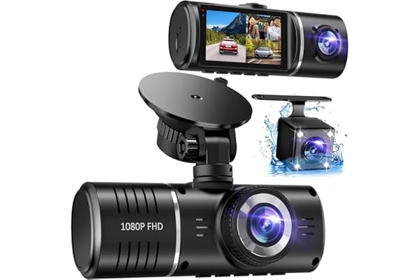 Dash Cam Front and Rear, 1080P Dash Camera for Cars, 3 Channel Car Camera Front Rear and Inside with 32GB Card, Loop Recordin