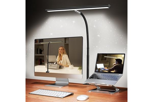 Airlonv LED Desk Lamp for Office Home, Eye-Caring Desk Light with Stepless Dimming Adjustable Flexible Gooseneck, 10W USB Ada