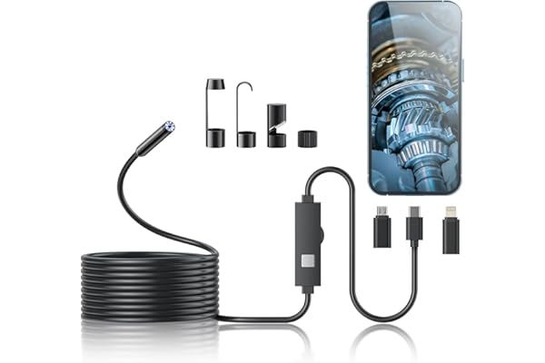 Endoscope Camera with Light, 1920P HD Borescope Tools with 8 Adjustable LED Lights, Endoscope with Semi-Rigid Snake Camera, I