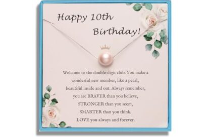 Sereney Birthday Gifts for Girls Women, Sterling Silver Pearl Necklace as 7 9 10 11 13 15 16 18 21 30 40 50 60 Year Old Birth