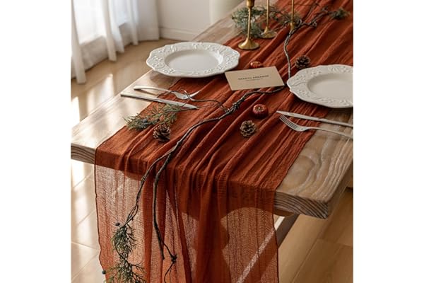 Keketoarrange Fall Thanksgiving Table Runner Terracotta Decorations 120 Inch 10 FT Rustic Burnt Orange Sheer Cheese Cloth for