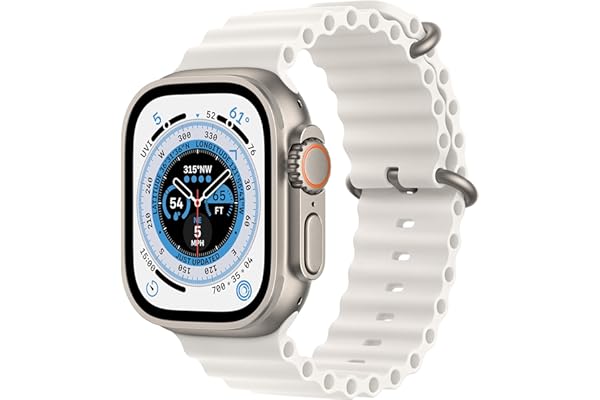 Apple Watch Ultra [GPS + Cellular 49mm] Titanium Case with White Ocean Band, One Size (Renewed Premium)